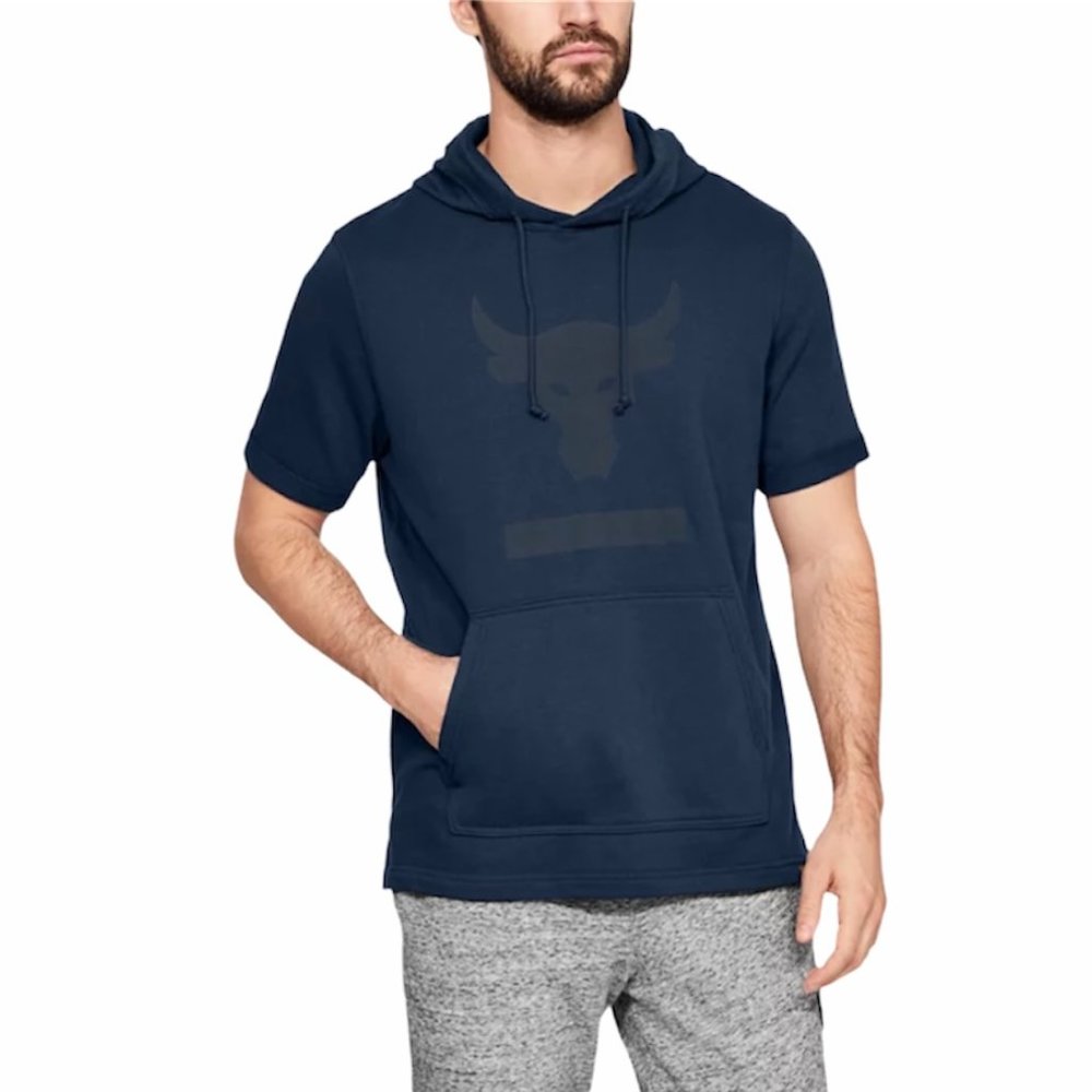 🌿Sale🌿 Under Armour x Project Rock Short Sl Hoodie Blue Men's Size 1345818 408 - Picture 2 of 4